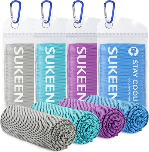 Sukeen Paquete de 4 toallas refrescantes (40 x 12 pulgadas), envolturas refrescantes para el cuello, toalla de hielo, toalla fría suave y Gris/azul