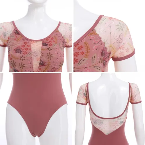 Miniatura 10 de AFAVOM Leotardos de ballet para mujeres adultas con estampado de flores de mariposa sin espalda, leotardos de gimnasia con brasier y prácticas