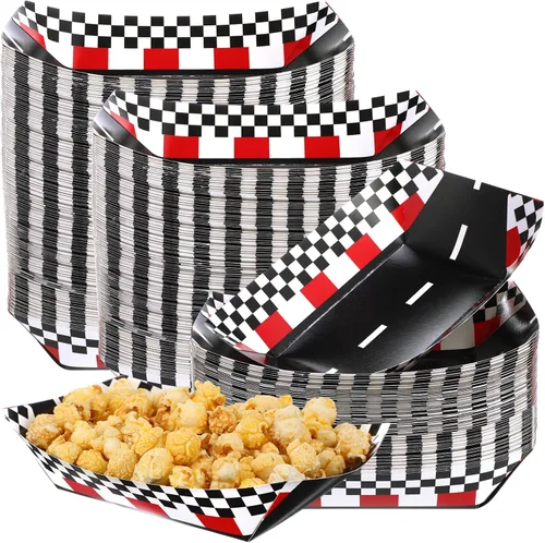 Miniatura 10 de Havawish 50 bandejas de papel de carreras, bandejas de comida a cuadros para nachos, desechables, para fiestas de carreras, barco, bandeja de servir
