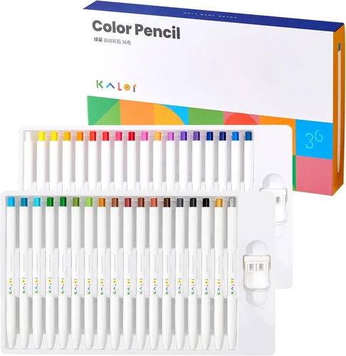 Kaco KALOR - Juego de 36 lápices mecánicos de colores premium, núcleos de plomo suaves recargables, 36 unidades, paquete de 1 caja de color,