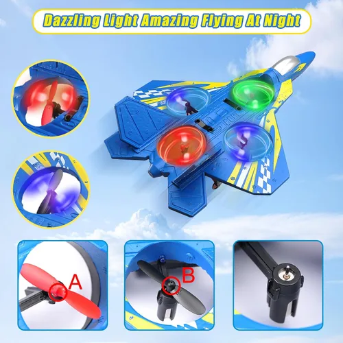 Miniatura 4 de jaming Aviones de control remoto de espuma, aviones RC de 2.4 GHz con luz, giro de 360°, rollo de acrobacias, drone de juguetes para adultos y niños
