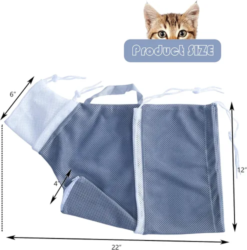 Miniatura 3 de KlerRoem Bolsa de baño para gatos, ajustable, antimordeduras y antiarañazos, bolsa de aseo para perros y mascotas, incluye cortaúñas para mascotas