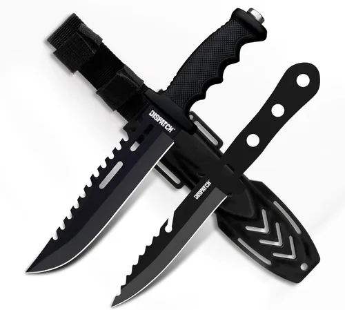 Cuchillo de caza Dispatch de hoja fija con vaina, juego de cuchillos de supervivencia de 12" y 8" para hombres, cuchillo táctico Bowie con mango