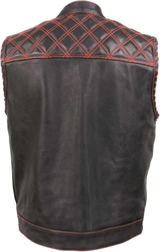 Miniatura 2 de Milwaukee Leather MLM3526 Men's Black 'Paisley' Accented Red Stitching Leather Vest – w/Armhole Trim Open Collar Design