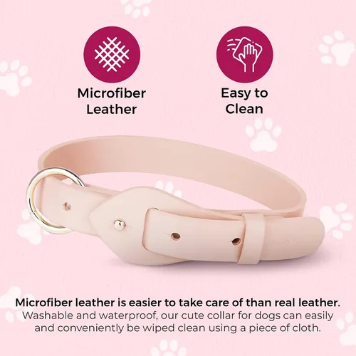 Miniatura 3 de Collar de cuero suave de microfibra para perros, ajustable, a la moda, color rosa melocotón, collar de cuero MF sin crueldad para cachorros