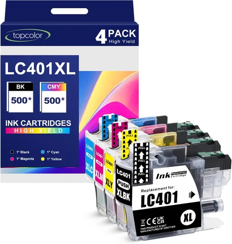 LC401XL - Cartuchos de tinta de alto rendimiento (paquete de 4), no compatibles con impresoras Brother LC-401XL LC401 XL MFC-J1010DW MFC-1012DW