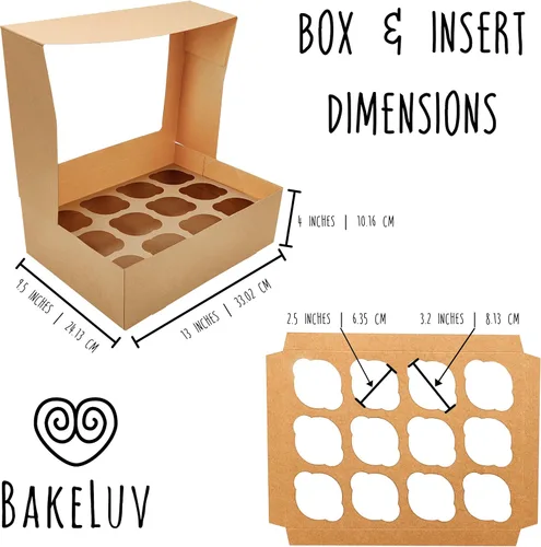 Miniatura 3 de BAKELUV 12 cajas de magdalenas marrones, recipientes para cupcakes 13x9.5x4, paquete de 50