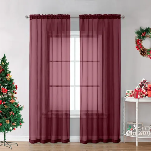 OVZME Juego de 2 paneles de cortinas traslúcidas color borgoña de 84 pulgadas de largo, cortinas de privacidad filtrantes de luz, bolsillo para