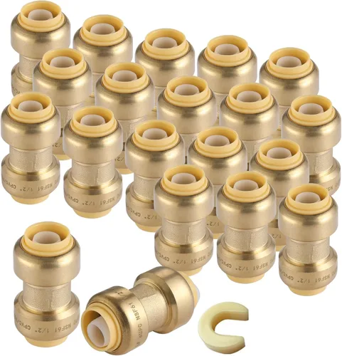 Miniatura 23 de Paquete de 12 acoplamientos rectos Pushfit de 1/2 pulgada, acoplamiento a presión de latón PEX con clip de desconexión, accesorios de plomería a