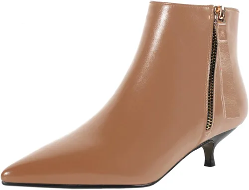 Miniatura 2 de MERUMOTE Botines de cuero para mujer, zapatos de tacón bajo, botines de invierno con cremallera