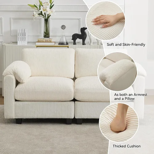 Miniatura 3 de Sofá biplaza modular de 61 pulgadas, asiento extra profundo para sala de estar, sofá de pana profundo con almohadas para reposabrazos, cosido