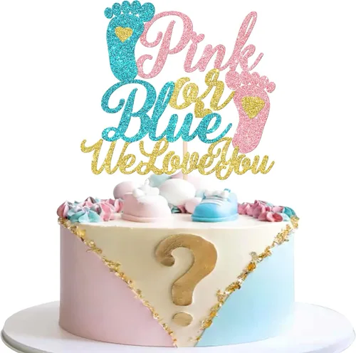 Miniatura 8 de Paquete de 24 adornos para cupcakes para niños o niñas, con purpurina rosa y azul, palillos para cupcakes de baby shower, corbatín, mameluco, mono