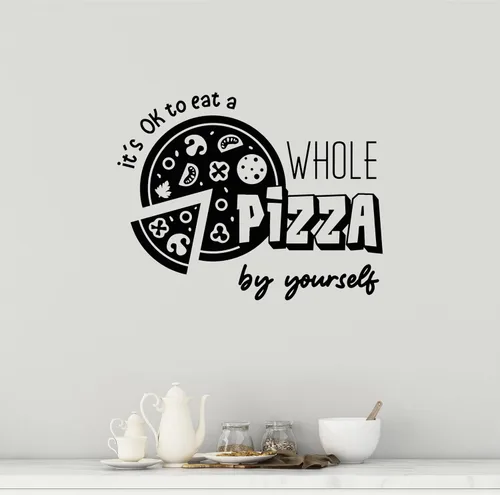 Miniatura 2 de Vinilo adhesivo de pared Eat Whole Pizza by Yourself Fanny Quote Pizzeria Pegatinas Mural Decoración grande (g7898) negro