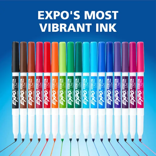 Miniatura 9 de EXPO Marcadores de borrado en seco, tinta de bajo olor, negro, punta fina, 36 unidades, se borran fácilmente, ideal para aula, hogar, oficina