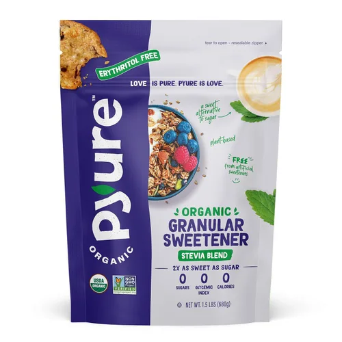 Pyure Mezcla orgánica de stevia | Sustituto de azúcar granulado con cero calorías y carbohidratos, apto para ceto, diabéticos y veganos, alternativa