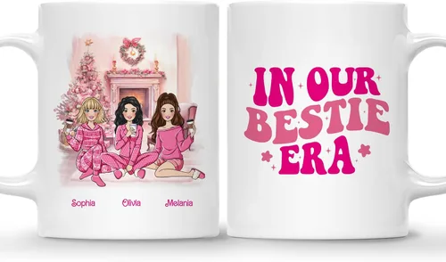 Miniatura 27 de Gossby Taza de café de Navidad personalizada para amigas, regalo de amistad de Navidad personalizado para 2 mejores amigos con diseño, nombre, taza
