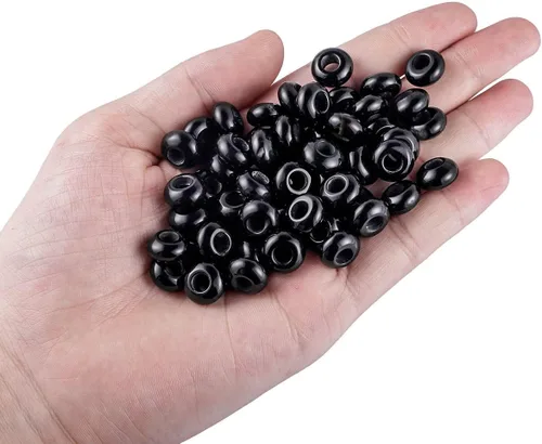 Miniatura 2 de SUNYIK Abalorios sueltos de ágata negra con agujero grande (0.197 in), cuentas europeas tipo rondelle para pulseras y joyas, paquete de 20
