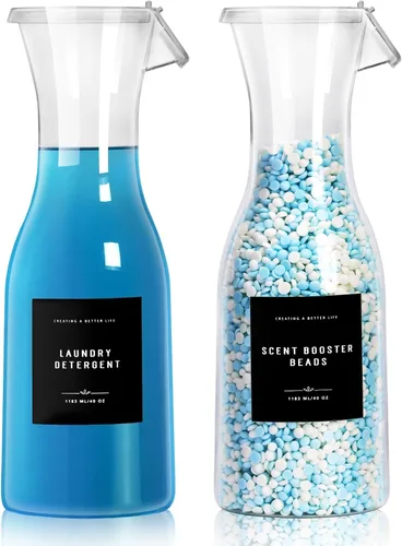 Miniatura 10 de Botella Dispensadora de Detergente para Ropa de 20 oz con Etiqueta Impermeable para Detergente de Ropa, Jabón, Suavizante de Telas, Blanqueador