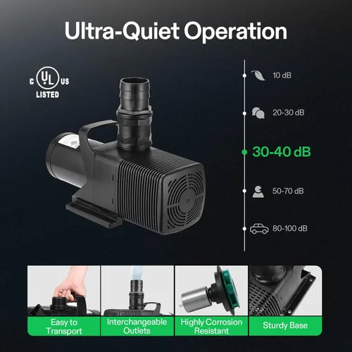 Miniatura 3 de VIVOSUN Bomba de agua sumergible 1982 GPH, bomba de estanque de 110 W, bomba de acuario ultra silenciosa con altura de elevación de 14.8 pies