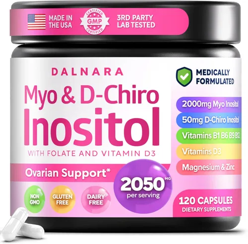 Dalnara Myo-inositol y D-Chiro inositol 2050 mg (120 cuentas.), 40:1 Relación Apoyo Hormonal Balance para Mujeres Suplementos SOP, Inositol