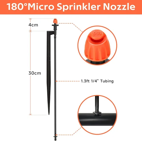 Miniatura 2 de Cabezales de aspersor de riego de 180 grados: boquilla de aspersor micro en estaca de 12 pulgadas con tubo de 1/4" - emisores de pulverización por