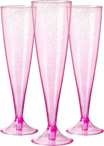 Miniatura 13 de Homy Feel Paquete de 30 copas de vino de plástico oro rosa con purpurina, copas de champán de 5 onzas desechables para fiestas, copas de champán