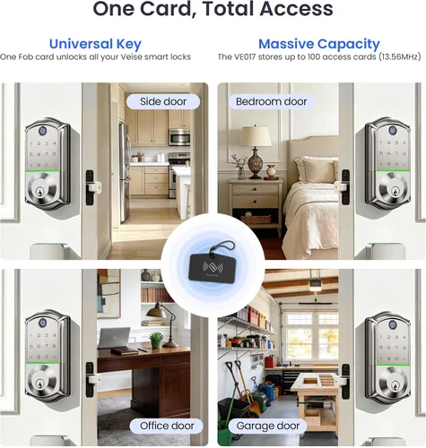 Miniatura 12 de Veise VE017G - Cerradura de puerta de entrada sin llave Wi-Fi, control remoto de aplicación y control de voz, cerraduras inteligentes de huellas