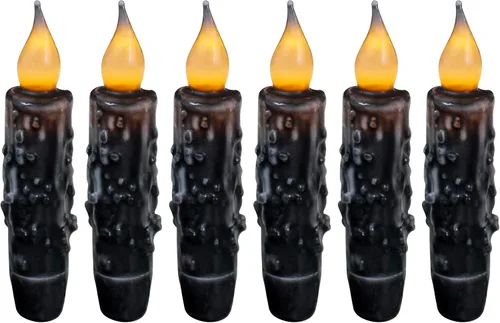 Miniatura 16 de CVHOMEDECO. Velas de cera real sumergidas a mano con temporizador LED con pilas, velas cónicas sin llama primitivas del país, 4-3/4 pulgadas, negro
