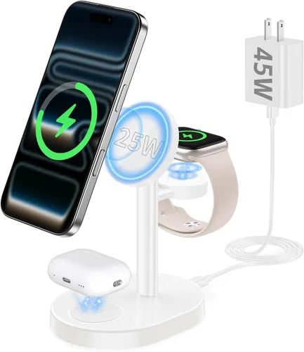 Miniatura 25 de Hevanto 25W 3 in 1 Super Fast Charging Station for Apple MagSafe Charger, Wireless Magnetic Mag-Safe Charger Stand for iPhone 17 16 15 14 13 12