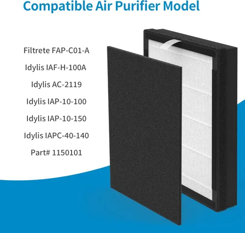 Miniatura 3 de Paquete de 2 filtros de repuesto IAF-H-100A compatibles con Filtrete FAP-C01-A e Idylis AC-2119, IAP-40-140, IAP-10-150 purificador de filtro de aire
