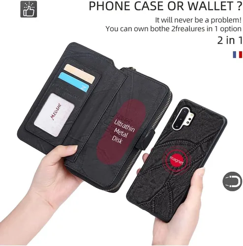 Miniatura 3 de Asuwish Funda de teléfono para Samsung Galaxy Note 10 Plus Note10+ 5G con cremallera, funda desmontable con protector de pantalla y ranura para Negro