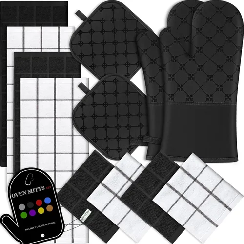 Miniatura 13 de Juego de 12 manoplas de cocina con soportes para ollas, juego de 12 paños de cocina, guantes de horno, almohadillas resistentes al calor a 500 Beige