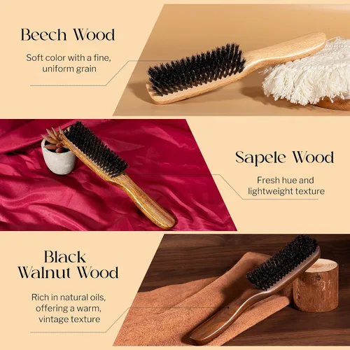 Miniatura 5 de STYLEMATE Sapele - Cepillo de pelo de cerdas de jabalí de madera para mujeres y hombres, cepillo suave para cabello fino y fino, cepillo alisador