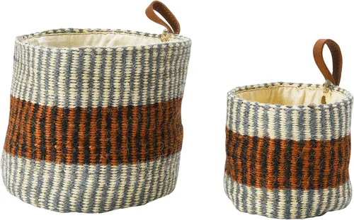 Miniatura 14 de Main + Mesa Cestas tejidas de yute con forro, negro/crema, juego de 2 tamaños