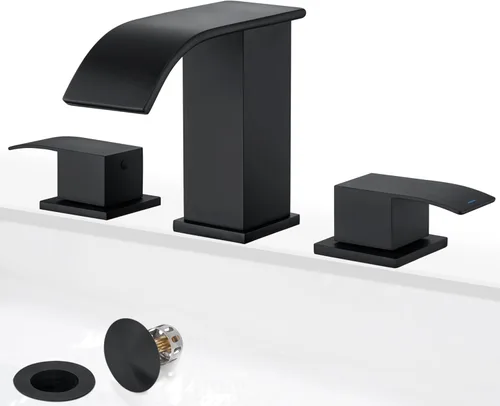 Miniatura 17 de Grifo de baño de cascada de oro cepillado de 8 pulgadas, grifos de baño para fregadero de 3 agujeros, grifo de lavabo de baño generalizado 2 asas