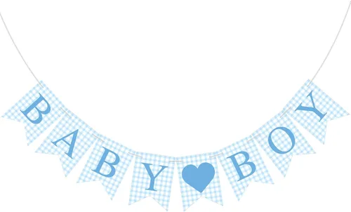 Hahafelt 1 pieza de pancarta azul de gingham para bebé niño para decoraciones de fiesta Azul preencordada Baby shower, es un niño, pancarta de papel