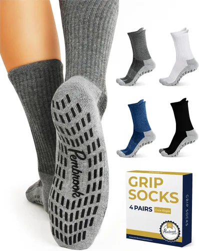 Miniatura 8 de Pembrook 4 pares de calcetines antideslizantes para hombres, mujeres, marido, papá, calcetines de agarre para hospital, yoga, pilates, barre