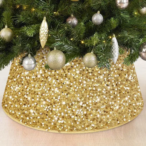 Miniatura 10 de FOTSHARER Collar dorado para árbol de Navidad de 23.6 pulgadas, falda de árbol de Navidad con lentejuelas, anillo de árbol con purpurina para otoño