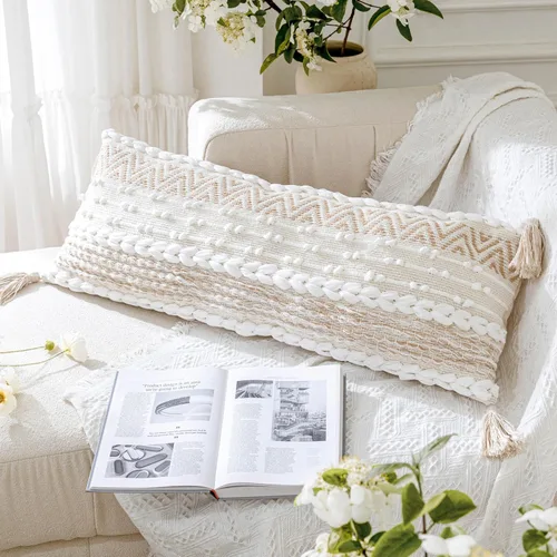 Miniatura 7 de BlissBlush Fundas de Almohada Decorativas Boho Beige Marrón 18X18, Funda de Almohada de Acento Bohemio, Funda de Almohada con Textura