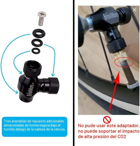 Miniatura 5 de Kits de Inflador CO2 BriskMore con Cartuchos de CO2 de 9X16g o 5 X 16g, Compatible con Válvulas Presta y Schrader, Bomba de CO2 para Neumáticos