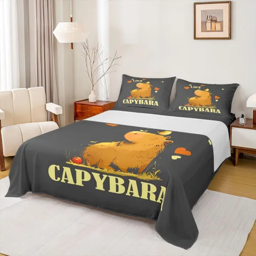 Miniatura 18 de Capybara - Juego de sábanas de regalo tamaño individual, juego de sábanas de decoración de animales kawaii Capybara para decoración de habitación