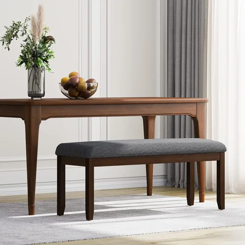 Miniatura 2 de Asiento de banco de comedor, banco de zapatos con cojín de tela de lino, banco de piano con almohadilla antideslizante y pata de madera de goma