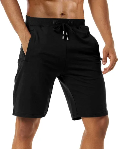 Miniatura 2 de Boyzn Pantalones cortos deportivos para hombre, cómodos, de algodón, con cintura elástica, con bolsillos con cremallera