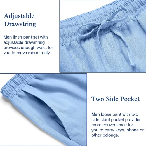 Miniatura 6 de COOFANDY Conjunto de 2 piezas de lino para hombre, conjunto de camisa y pantalón con botones para la playa