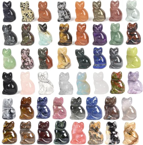 Miniatura 15 de Justinstones Escultura de gato tallada de cristal de cuarzo, estatua de gato de animal gatito de 1.181 in, mini figura de gato sentado de cristal