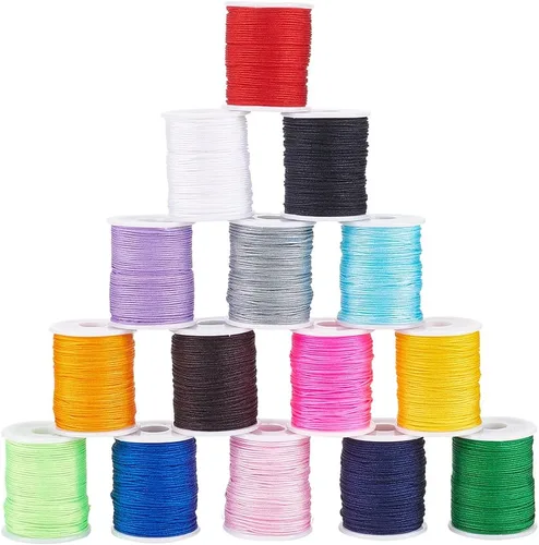 PH PandaHall 150 Yardas 0.032 in Cuerda de Cuentas de Nailon para Pulsera, 15 Colores Cordón de Nudo Chino de Nailon Hilo de Pulsera Kumihimo Hilo