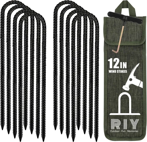 Miniatura 13 de Estacas de anclaje para trampolín RIY de servicio pesado para vientos fuertes, estacas de tienda de campaña de 12 pulgadas, anclaje de piso