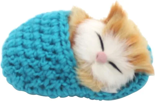 Miniatura 5 de 4 piezas de gato dormido en zapatilla de juguete, mini gatito en zapato con sonidos de maullidos decoración de mano juguete de regalo para niños