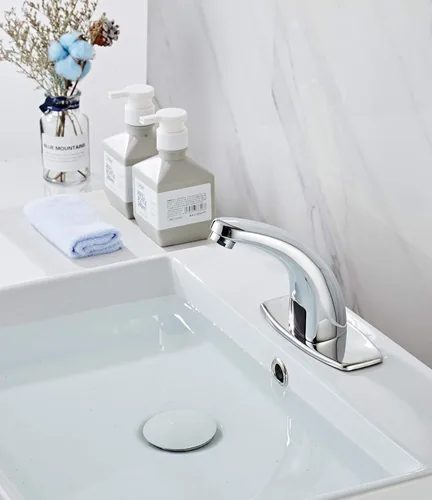 Miniatura 8 de Grifo de lavabo de baño Sensor automático de temperatura sin contacto, montaje en cubierta comercial, latón macizo, activado por movimiento, bañera