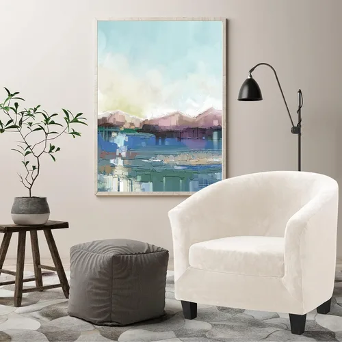Miniatura 3 de MIFXIN Funda para Silla de Bañera de 2 Piezas de Terciopelo Tipo Barril Club con Funda de Cojín Elástica Suave Lavable Protector de Muebles de Beige